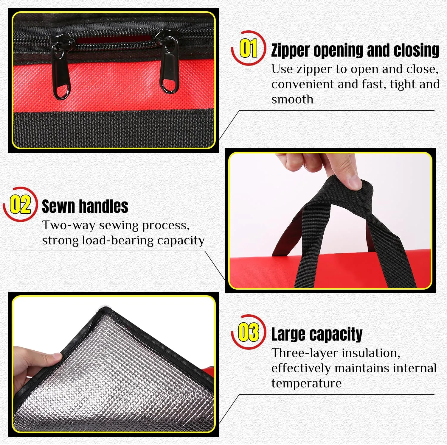 1 Pack Insulated Food Delivery Bag Red Pizza Delivery Bags for Hot & Cold Food, Large Capacity Reusable Warming Bag Catering Cooler Bag for Party