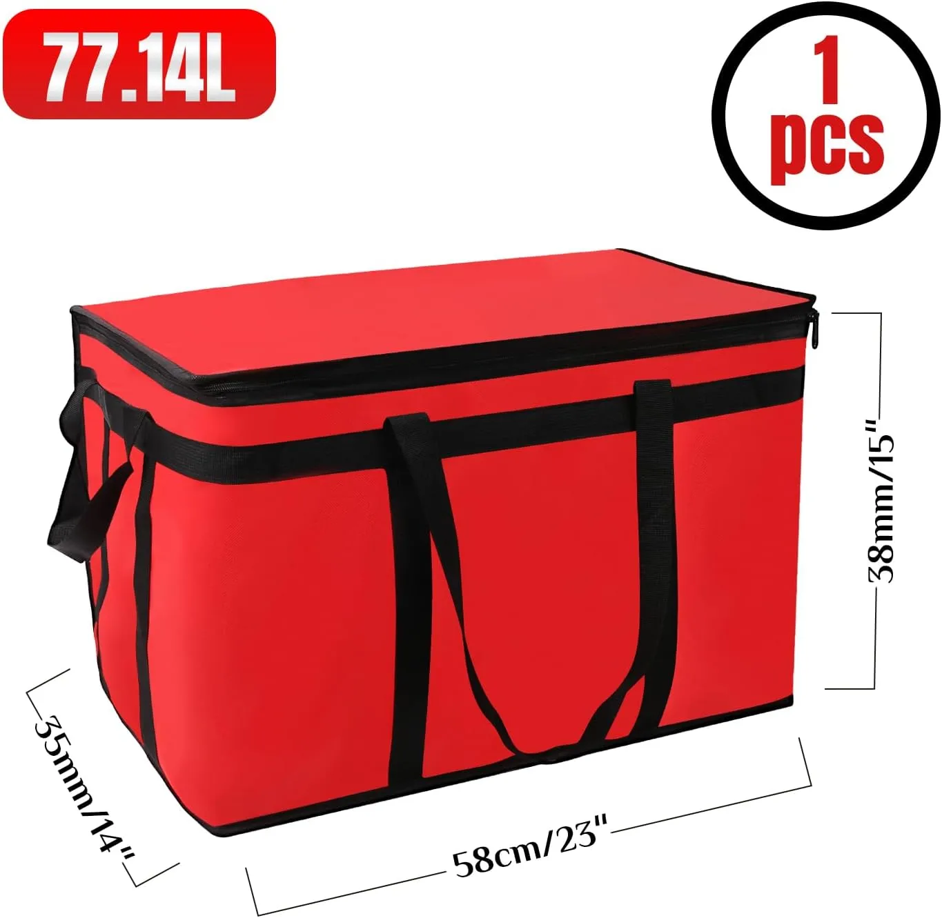 1 Pack Insulated Food Delivery Bag Red Pizza Delivery Bags for Hot & Cold Food, Large Capacity Reusable Warming Bag Catering Cooler Bag for Party