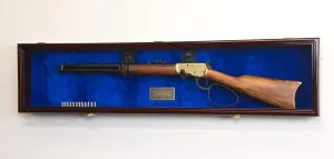 1 Rifle Gun Display Case Cabinet Wall Rack Holder – 44.5” Long Case - Lockable (Cherry Finish - Blue Felt)
