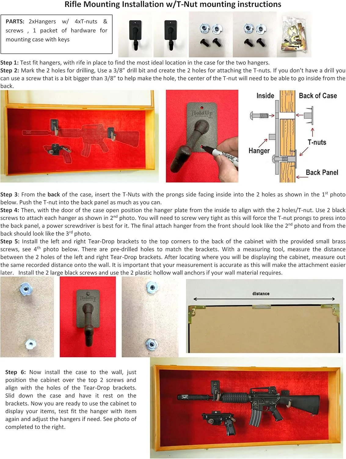 1 Rifle Gun Display Case Cabinet Wall Rack Holder – 44.5” Long Case - Lockable (Cherry Finish - Blue Felt)