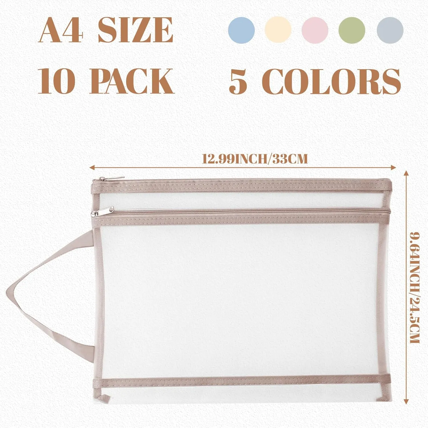 10 Pack Colored Mesh Zipper Pouch Bags, Storage & Organization, Breathable See Through A4 Zipper Pouch with Handle