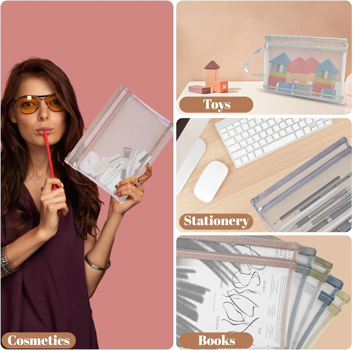 10 Pack Colored Mesh Zipper Pouch Bags, Storage & Organization, Breathable See Through A4 Zipper Pouch with Handle