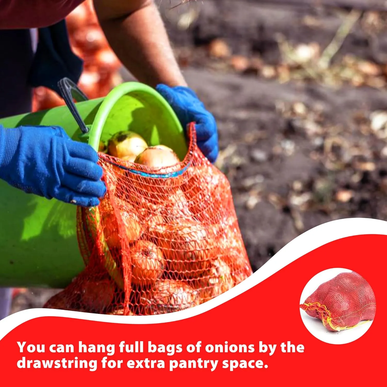 100 Pack 20'' x 14'' Mesh Onion Bags, Reusable Drawstring Fresh Produce Storage Bags for Onions, Vegetables, Potatoes, Citrus, Crawfish Firewood