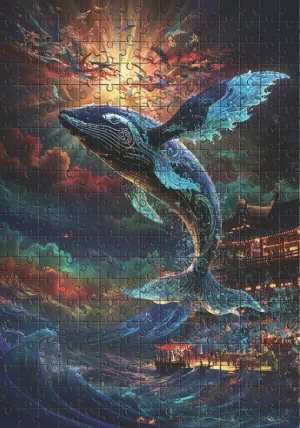 1000 Piece Jigsaw Puzzle Adults Giant Whales Leap Out of The Water Challenging Educational Game Fun Family Activities Puzzle Floor Props Kid Gift Unzip Toy Wooden Puzzles