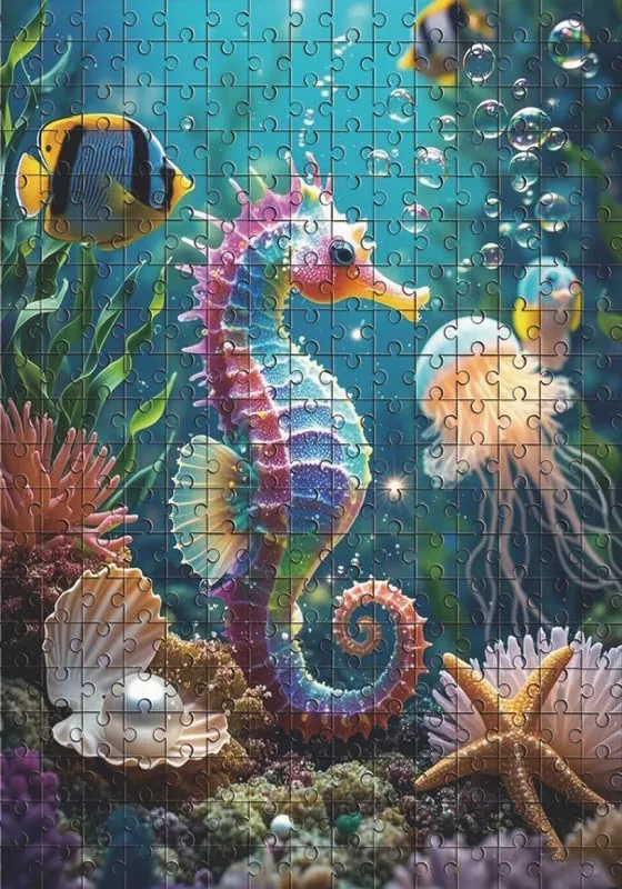 1000 Piece Jigsaw Puzzle Adults Seahorse Fish Coral On The Bottom of The Sea Challenging Educational Game Fun Family Activities Animals Puzzle Floor Props Kid Gift Unzip Toy Wooden Puzzles