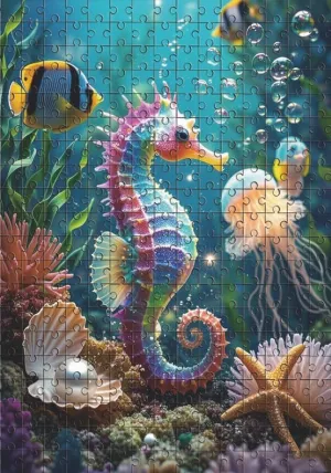 1000 Piece Jigsaw Puzzle Adults Seahorse Fish Coral On The Bottom of The Sea Challenging Educational Game Fun Family Activities Animals Puzzle Floor Props Kid Gift Unzip Toy Wooden Puzzles
