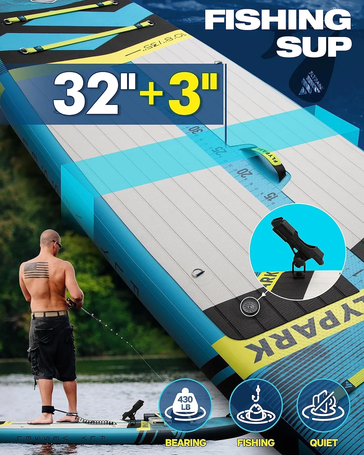 10'8/11'x35'' Fishing&Family Stable Inflatable Paddle Boards, Extra Wide SUP Paddleboard Inflatable, 430lb/3 People, Stand Up Paddle Board for Adults, Camera Mount, Shoulder Strap, Rod Holder