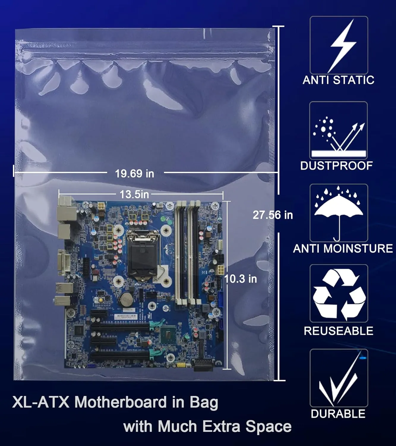 10Pcs Jumbo Antistatic Bags19.69x27.56in Huge Extra Big Resealable Anti-Static Shielding ESD Bag with Sticks for Motherboards, Video Cards, Rams, Processors