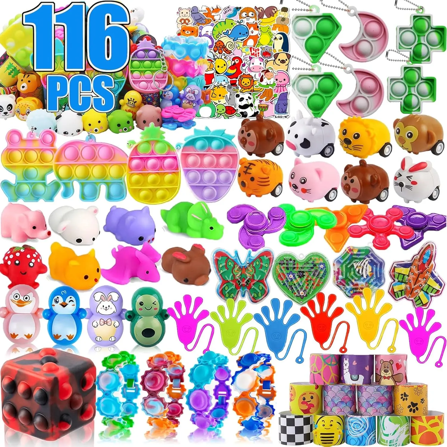 116 Pcs Pop Party Favors for Kids, Fidget Treasure Box Toys, Classroom Prizes, Pinata Filler Goody Bag Stuffers, Treasure Chest, Carnival Prize Box Toys for Boys Girls, Easter Basket Eggs Fillers