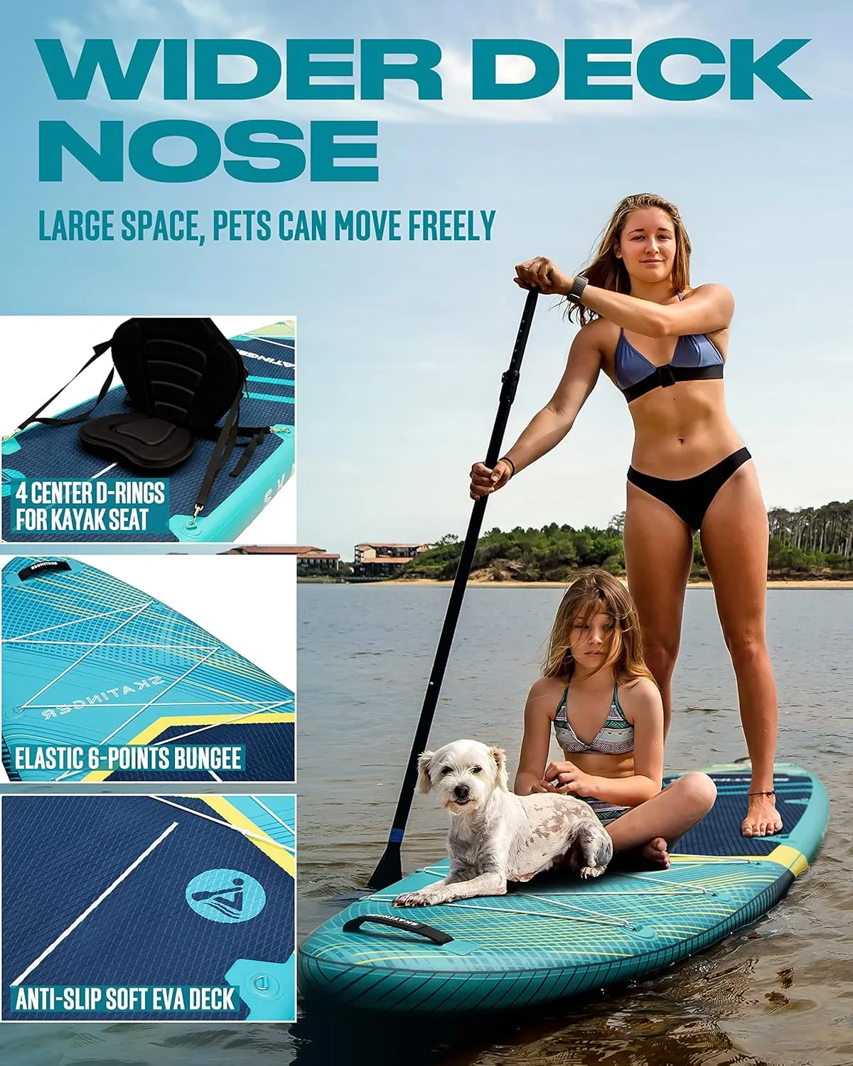 11'6×35" Super Wide Inflatable Paddle Board, Ultra Stable Stand Up Paddleboards for 450lb/3 People/Family/Big Size w/Shoulder Strap, 100L Backpack, All-Round Sup Board, US Fin