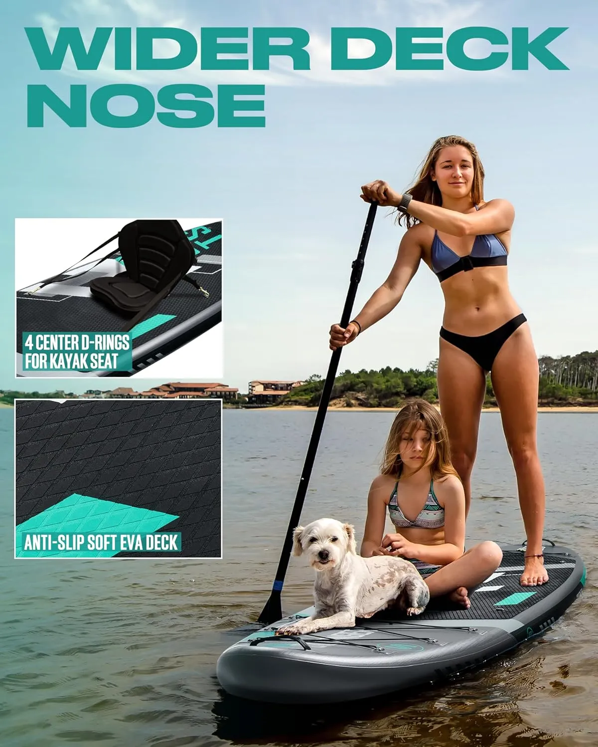 11'6×35" Super Wide Inflatable Paddle Board, Ultra Stable Stand Up Paddleboards for 450lb/3 People/Family/Big Size w/Shoulder Strap, 100L Backpack, All-Round Sup Board, US Fin