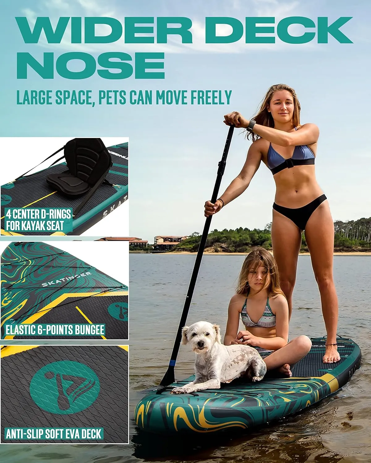 11'6×35" Super Wide Inflatable Paddle Board, Ultra Stable Stand Up Paddleboards for 450lb/3 People/Family/Big Size w/Shoulder Strap, 100L Backpack, All-Round Sup Board, US Fin