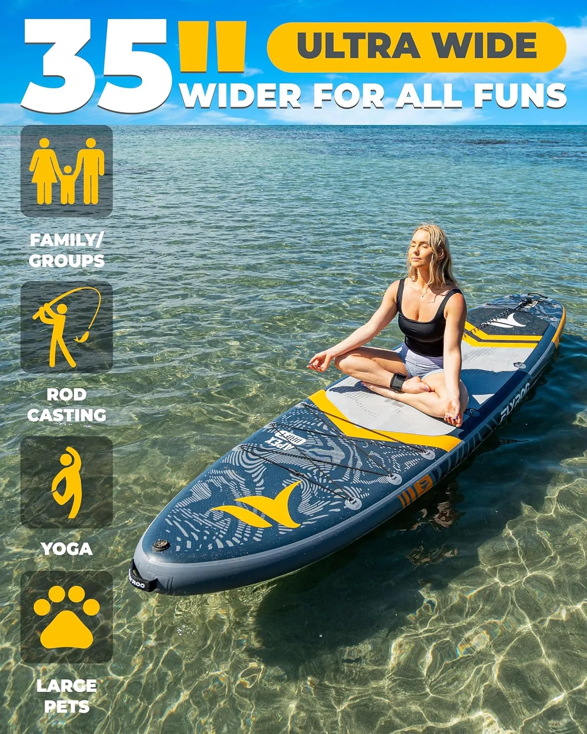 11'6x35'' Extra Wide Inflatable Paddle Board, 450lb Capacity Stand Up Paddle Board for Adults (x3), Stable Inflatable SUP, All Skill Levels, 3 Handles, 100L Backpack, 3PCS Paddle, 5L Dry Bag