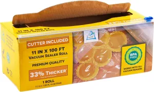 11" x 100' Vacuum Sealer Bags Rolls & Dispenser Cutter Box - BPA Free, 4 mil thick - Great for Sous Vide - Works with Food Saver Machines