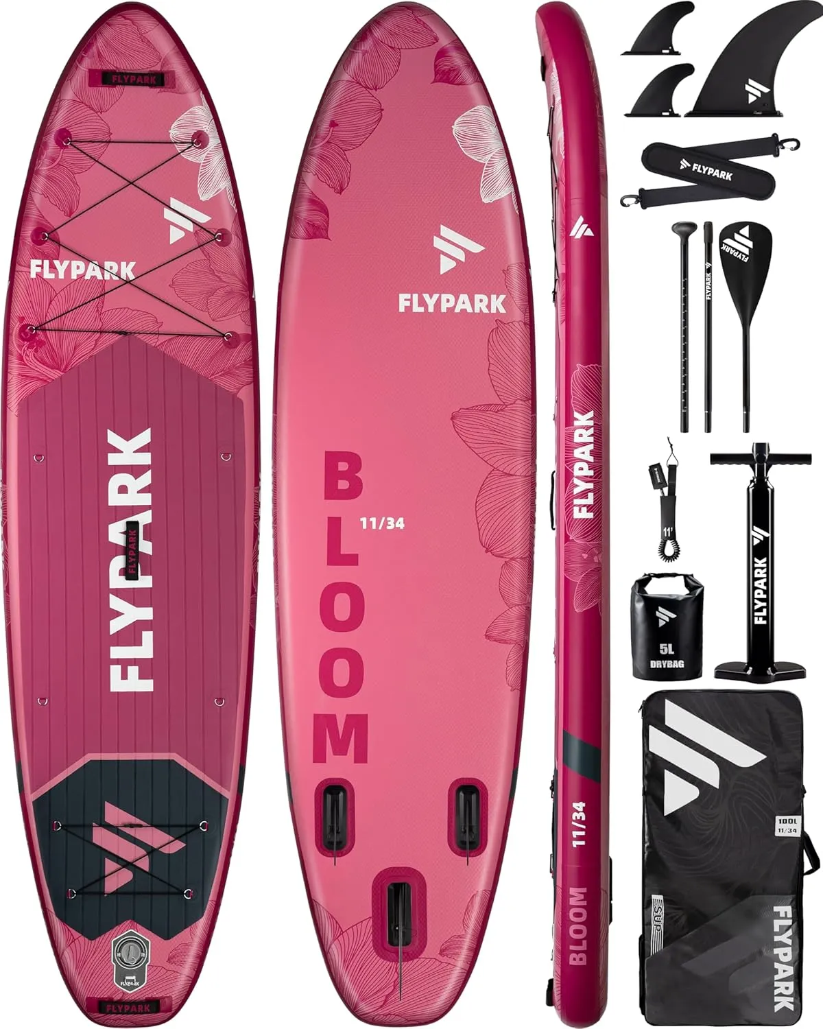 11'x34 Inflatable Paddle Boards, Extra Wide SUP for 420lbs/3Adults, Yoga Stand Up Paddle Board, 110L Backpack, 15 D-Rings, Shoulder Strap, US-Fin, 2-Action Pump