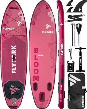 11'x34 Inflatable Paddle Boards, Extra Wide SUP for 420lbs/3Adults, Yoga Stand Up Paddle Board, 110L Backpack, 15 D-Rings, Shoulder Strap, US-Fin, 2-Action Pump