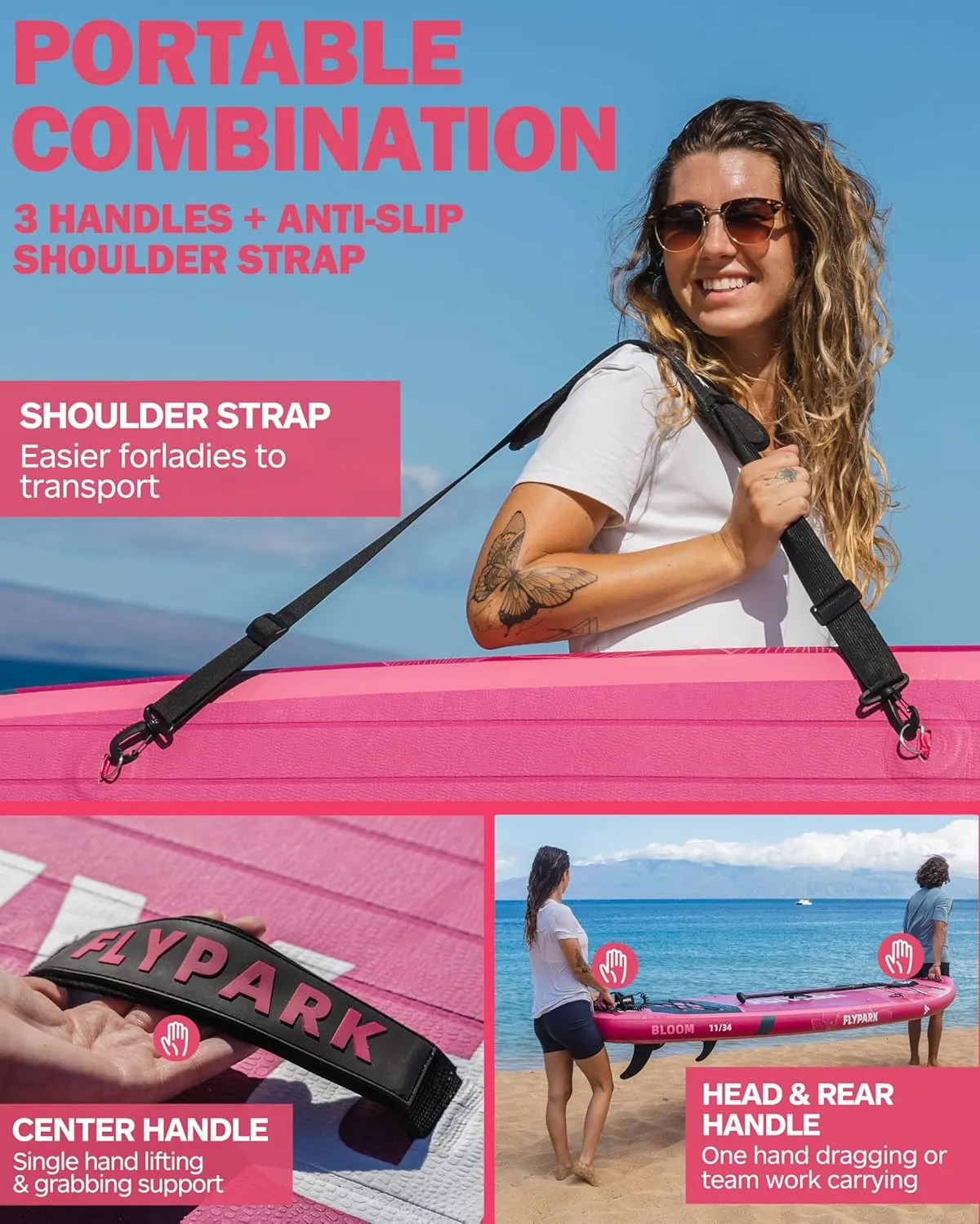 11'x34 Inflatable Paddle Boards, Extra Wide SUP for 420lbs/3Adults, Yoga Stand Up Paddle Board, 110L Backpack, 15 D-Rings, Shoulder Strap, US-Fin, 2-Action Pump