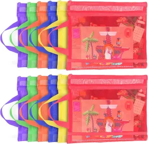 12 Pack Colored Mesh Zipper Pouch Bags, A4 Double-Layer Nylon Handle Breathable Clear Zipper Bags, Building Blocks Board Puzzles Sets Toy Organizers and Storage for Home Office