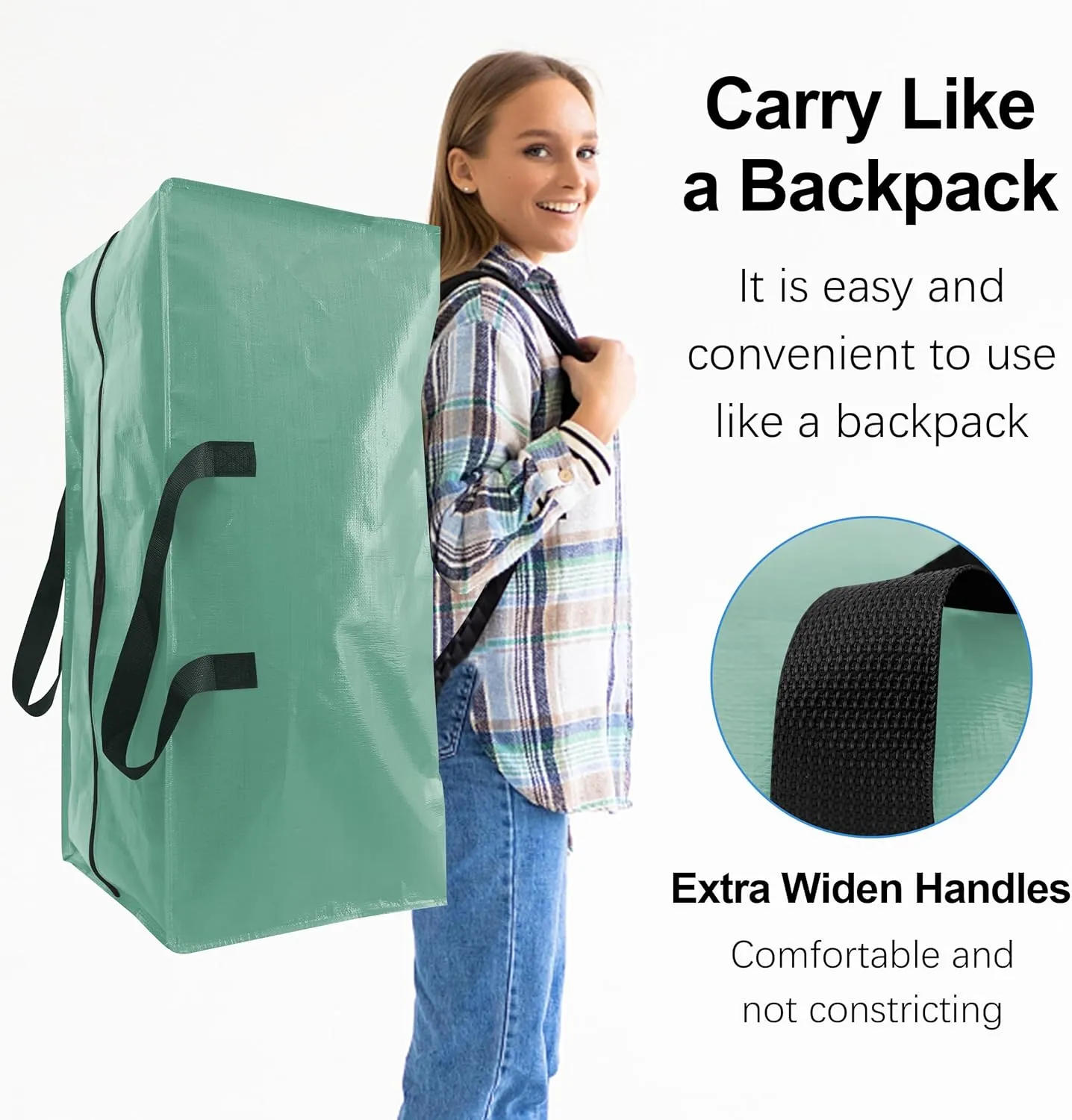 12 Pack Heavy Duty Large Moving Bags W/Backpack Straps - Strong Handles & Zippers, Storage Totes For Space Saving, Fold Flat, Alternative to Moving Box and Storage Bin, Teal
