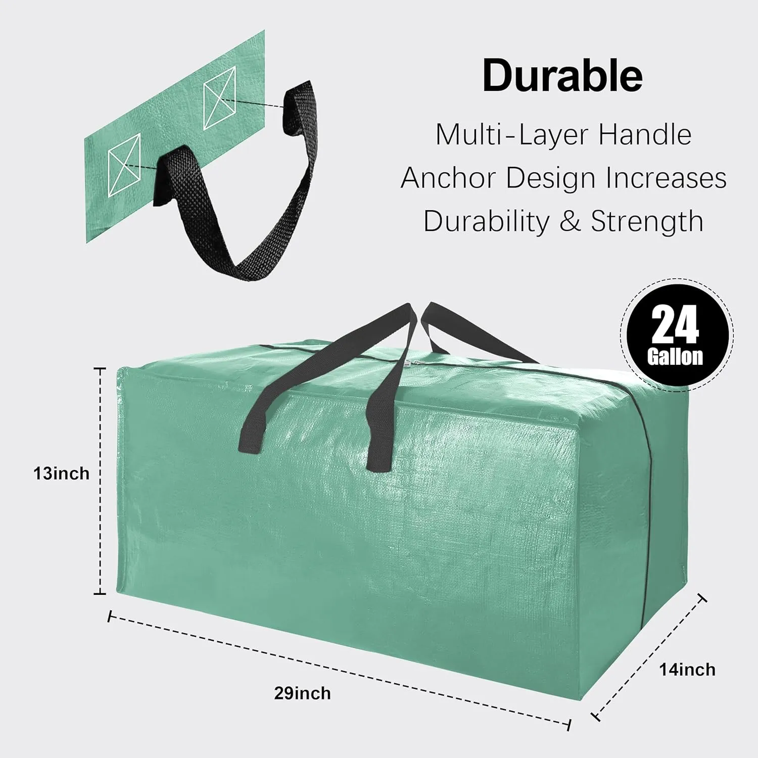 12 Pack Heavy Duty Large Moving Bags W/Backpack Straps - Strong Handles & Zippers, Storage Totes For Space Saving, Fold Flat, Alternative to Moving Box and Storage Bin, Teal