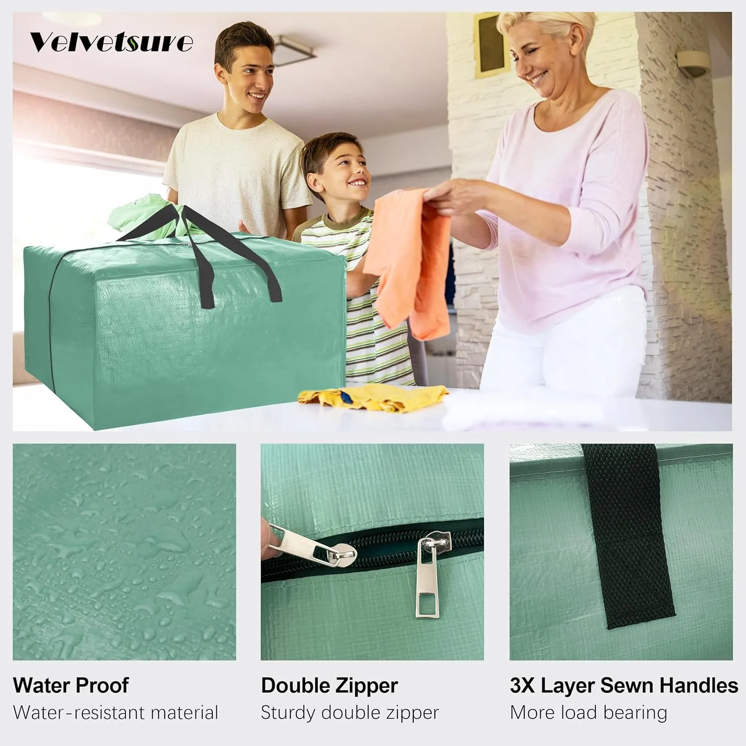 12 Pack Heavy Duty Large Moving Bags W/Backpack Straps - Strong Handles & Zippers, Storage Totes For Space Saving, Fold Flat, Alternative to Moving Box and Storage Bin, Teal