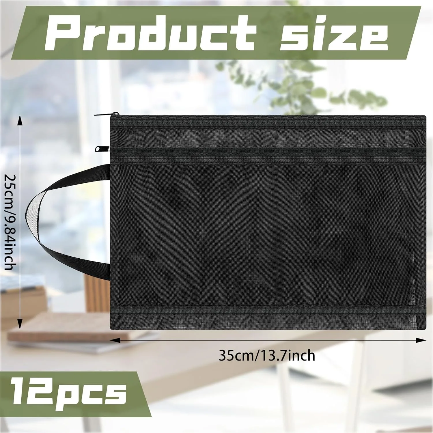 12 Pcs Mesh Zipper Pouch Bags Zipper Pouch with Handle Portable Double Layer Nylon Pouch A4 Toy Document Organizer Clearly Visible Nylon Bag for Toy Office Travel Organization