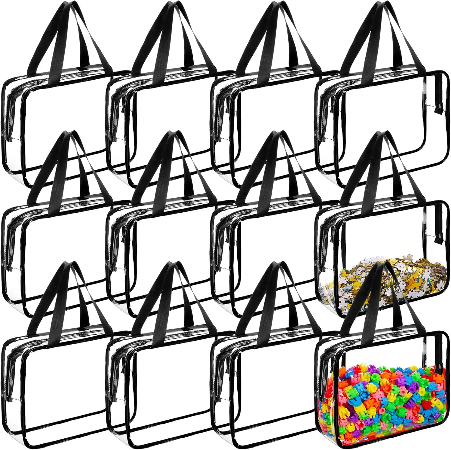 12 Pieces Large Toy Storage Bags PVC Clear Organizing Storage Bags with Zipper Waterproof Toy Organizer for Building Blocks Puzzle Kids Books(Black)