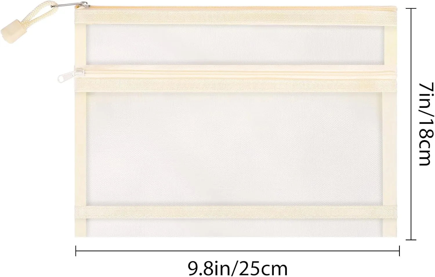 12 Pieces Zipper Nylon Mesh Pouch, Mesh Cosmetic Bags Makeup Bags Pencil Case, Multipurpose Travel Bags for Cosmetic School Office Supplies and Travel Accessories (2 Layers-Beige, A5)