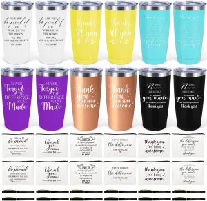 12 Set Employee Appreciation Gifts Bulk, Gift for Coworkers Teachers Nurses, 12OZ Inspirational Stainless Steel Tumbler Makeup Bags Pen Thank You Gifts For Women Men Team Staffs