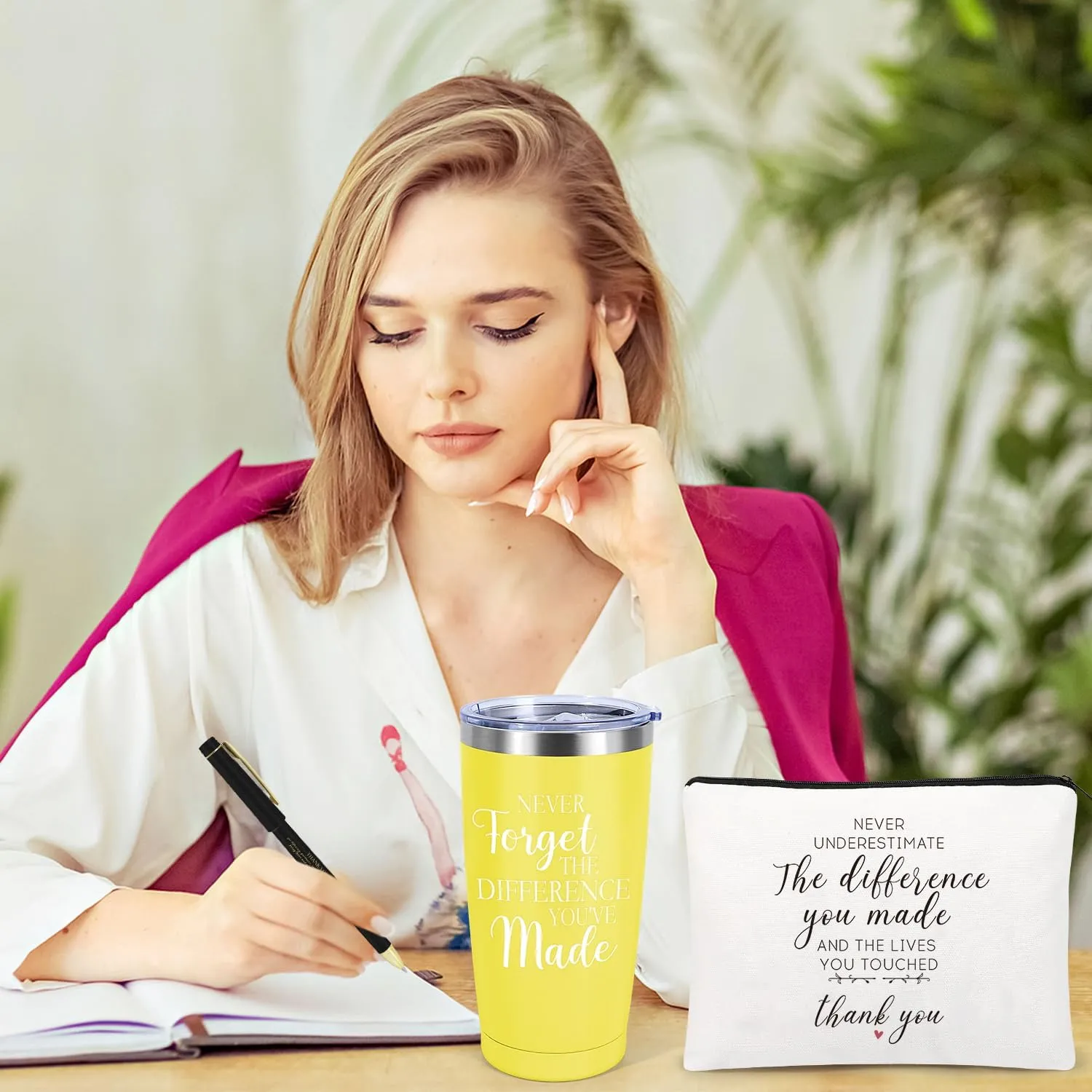12 Set Employee Appreciation Gifts Bulk, Gift for Coworkers Teachers Nurses, 12OZ Inspirational Stainless Steel Tumbler Makeup Bags Pen Thank You Gifts For Women Men Team Staffs