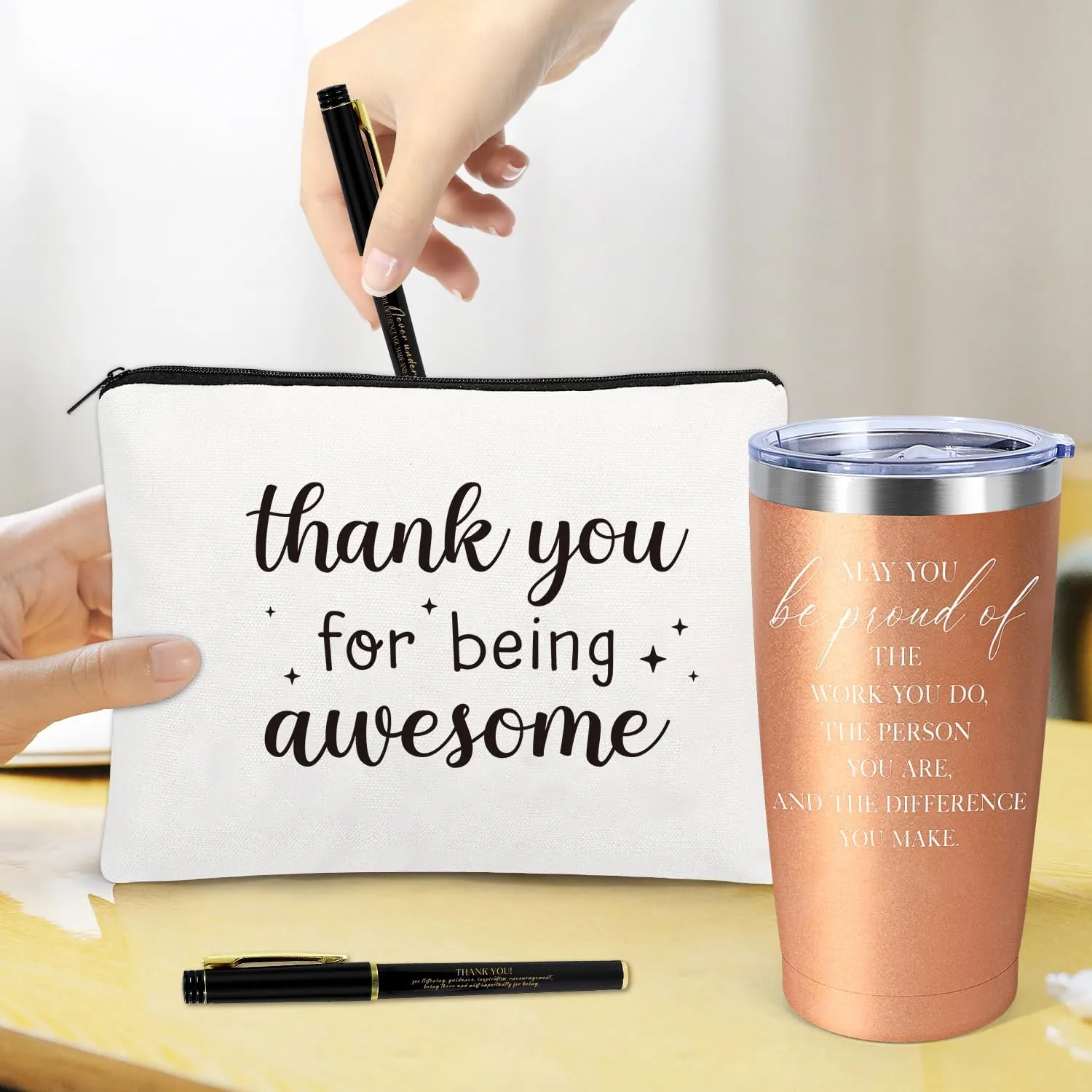 12 Set Employee Appreciation Gifts Bulk, Gift for Coworkers Teachers Nurses, 12OZ Inspirational Stainless Steel Tumbler Makeup Bags Pen Thank You Gifts For Women Men Team Staffs