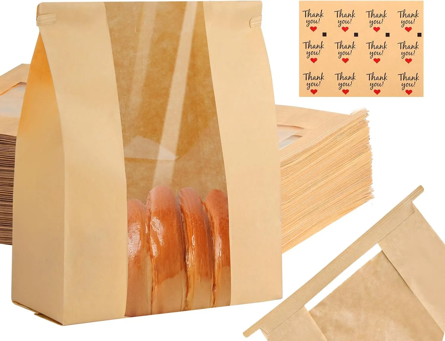 120 Bread Bags for Homemade Bread, Sourdough Bread Bags with Window 14" X 8.3" X 3.5" Paper Bag with Tin Tie Tab Lock Stickers Large Bakery Bag for Food Cookies Packaging Storage