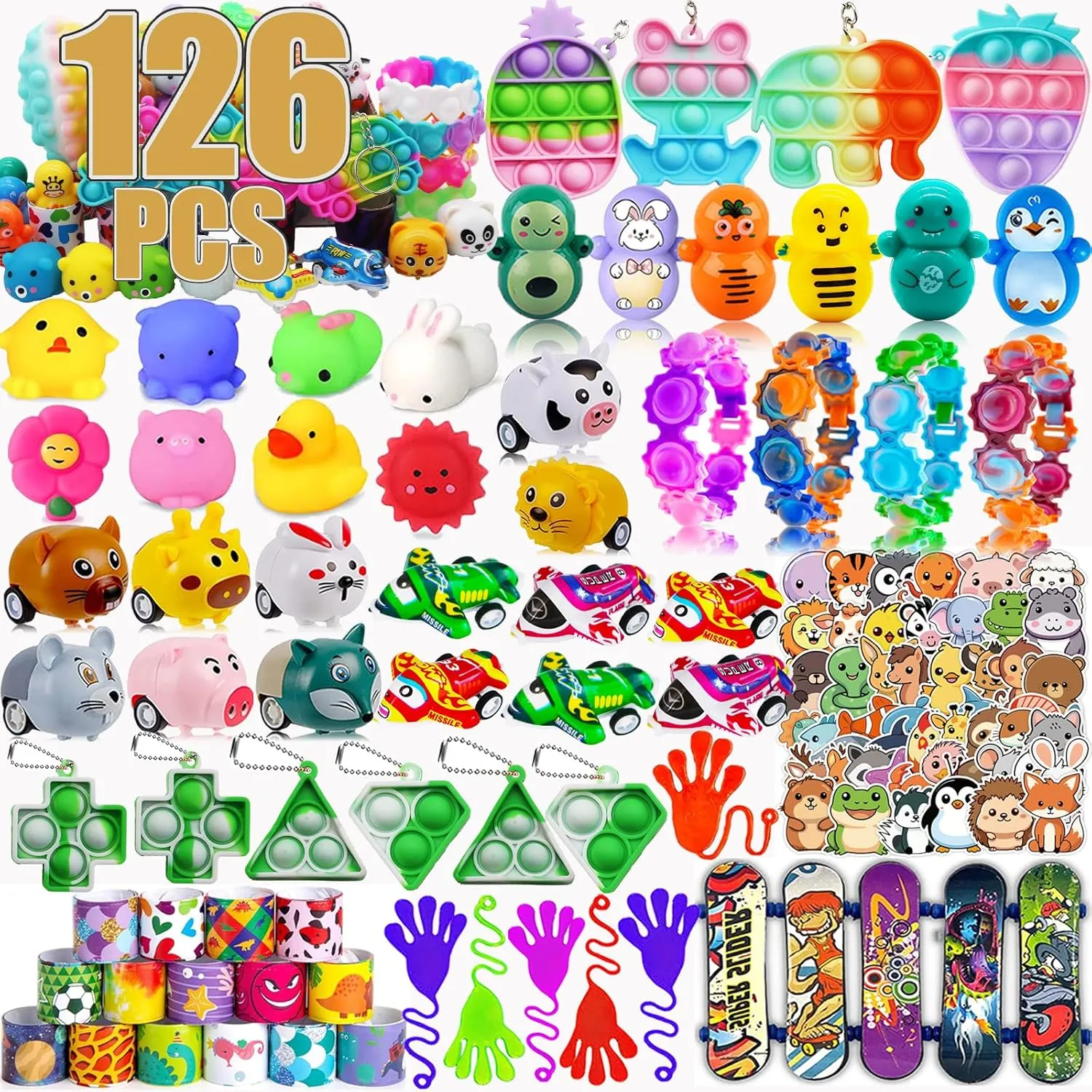 126 Pcs Party Favors for Kids, Pop Fidget Toys, Treasure Box Toys, Classroom Prizes, Pinata Filler Goodie Bag Stuffers, Treasure Chest, Carnival Prize Box Toys for Boys Girls 4-8-12