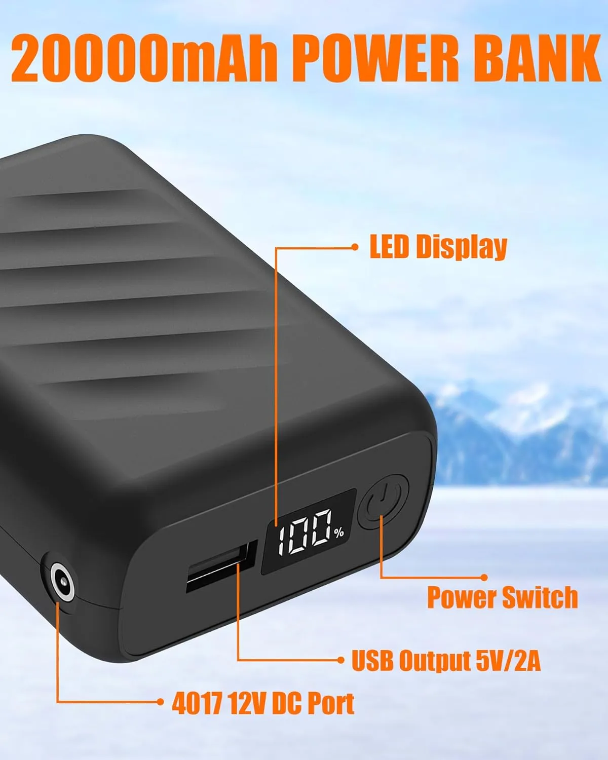 12V 20000mAh Heated Vest Battery Pack for Heating Jacket Coat Pants Underwear, DC Port Heated Clothing Replacement Battery Pack
