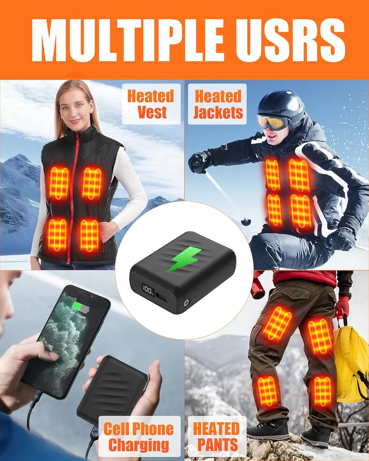 12V 20000mAh Heated Vest Battery Pack for Heating Jacket Coat Pants Underwear, DC Port Heated Clothing Replacement Battery Pack