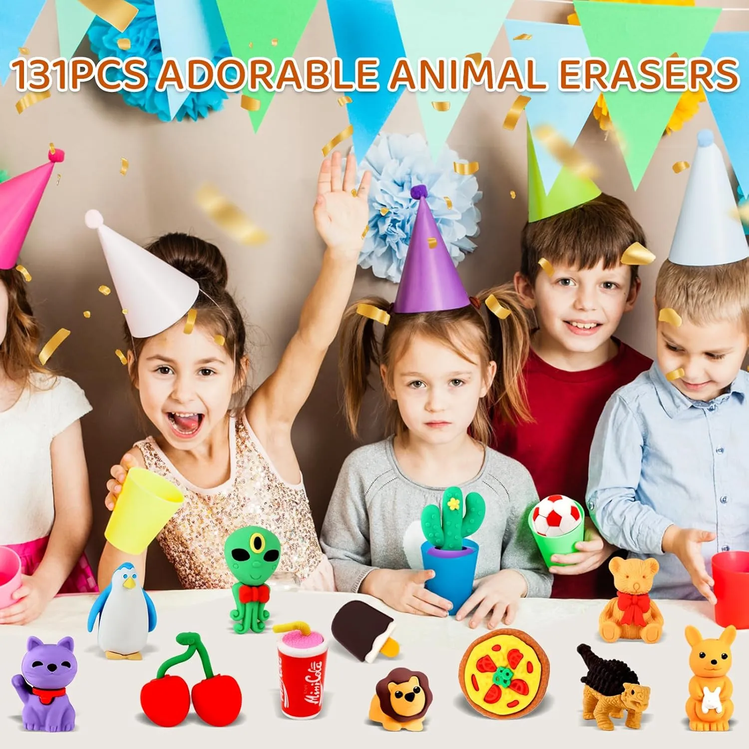 131Pcs Animal Erasers Desk Pets for Kids Animal Pencil Erasers Bulk Puzzle Eraser Toys Gifts for Classroom Prizes,Game Reward,Treasure Box,Easter Egg Fillers,Goodie Bag Stuffer,Party Favors
