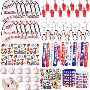 134 PCS Baseball Party Favors, 12 Set Goodie Bag, Mini Stress Balls, Baseball Stickers, Rubber Bracelets, Keychain, Tattoo Stickers, Slap Bracelets, Whistle for Baseball Themed Party Supplies