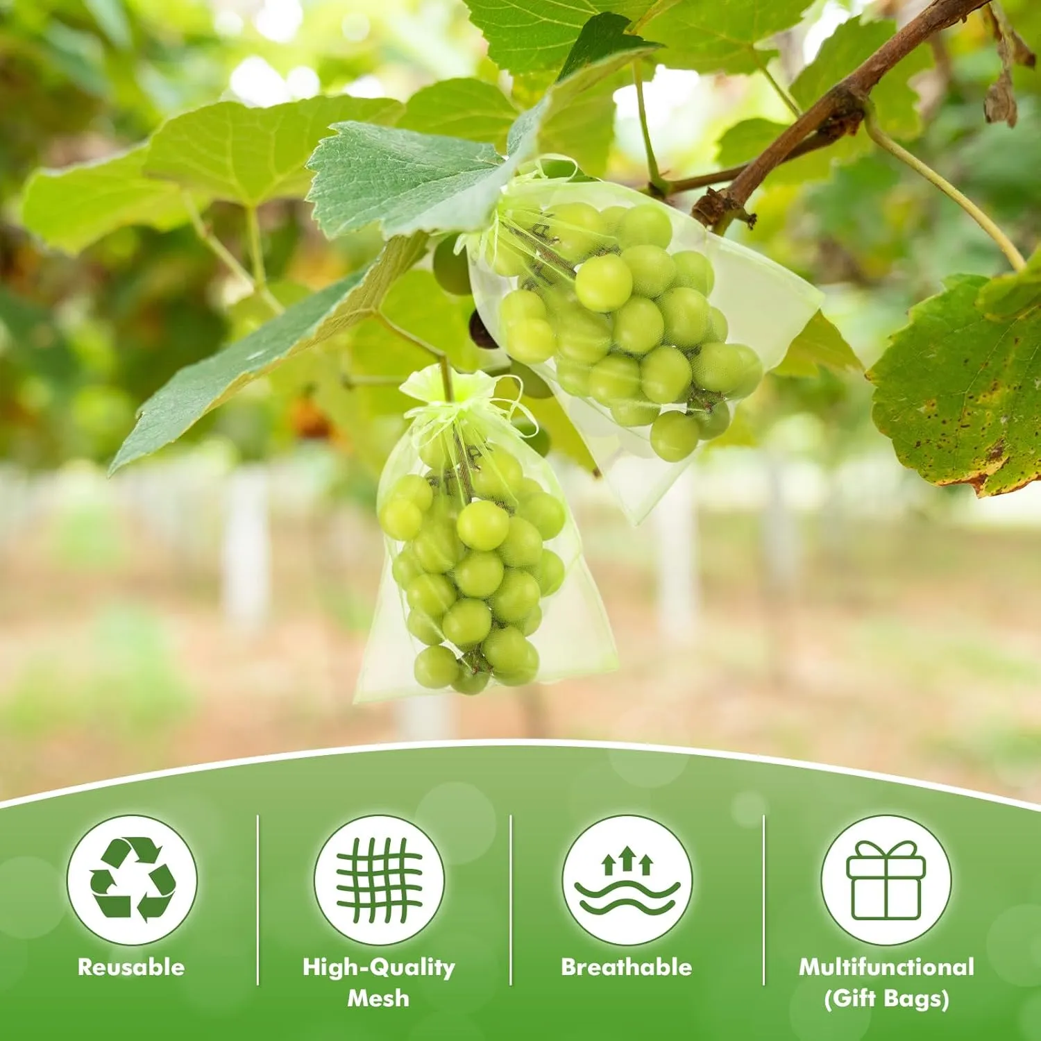150 Pcs Fruit Protection Bags - 6.5 x 9 Inch Green Netting Bags with Drawstring for Trees & Vegetables