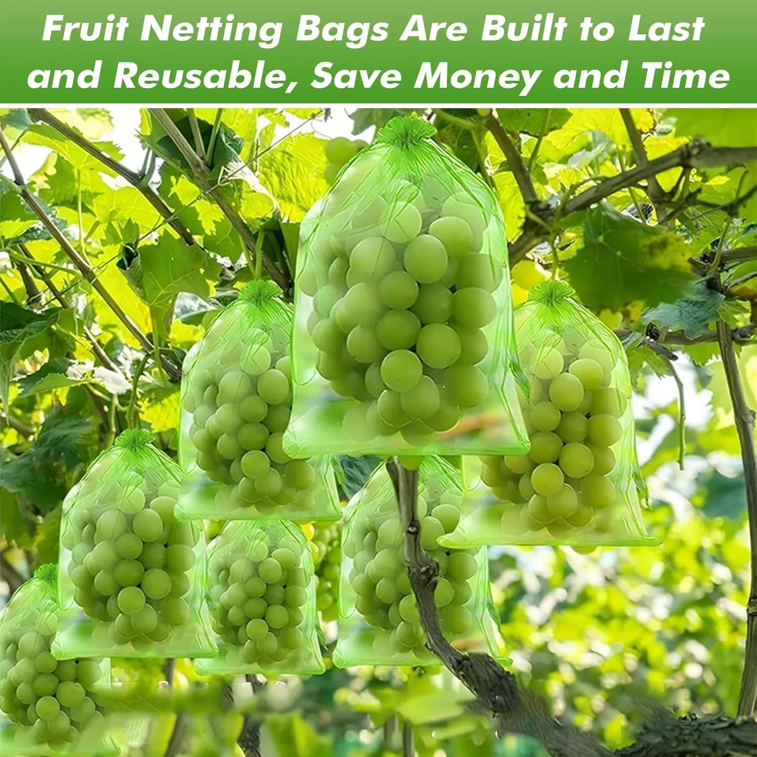 150 Pcs Fruit Protection Bags - 6.5 x 9 Inch Green Netting Bags with Drawstring for Trees & Vegetables