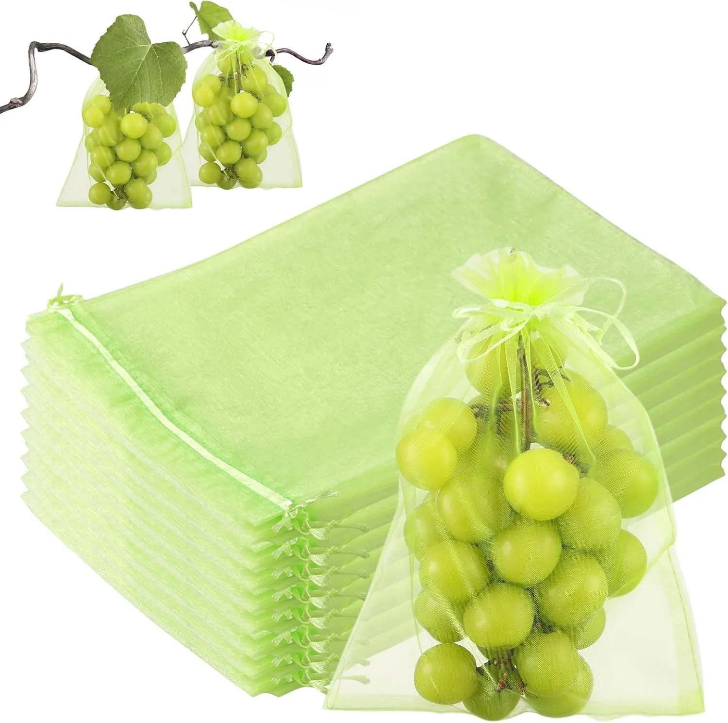 150 Pcs Fruit Protection Bags - 6.5 x 9 Inch Green Netting Bags with Drawstring for Trees & Vegetables