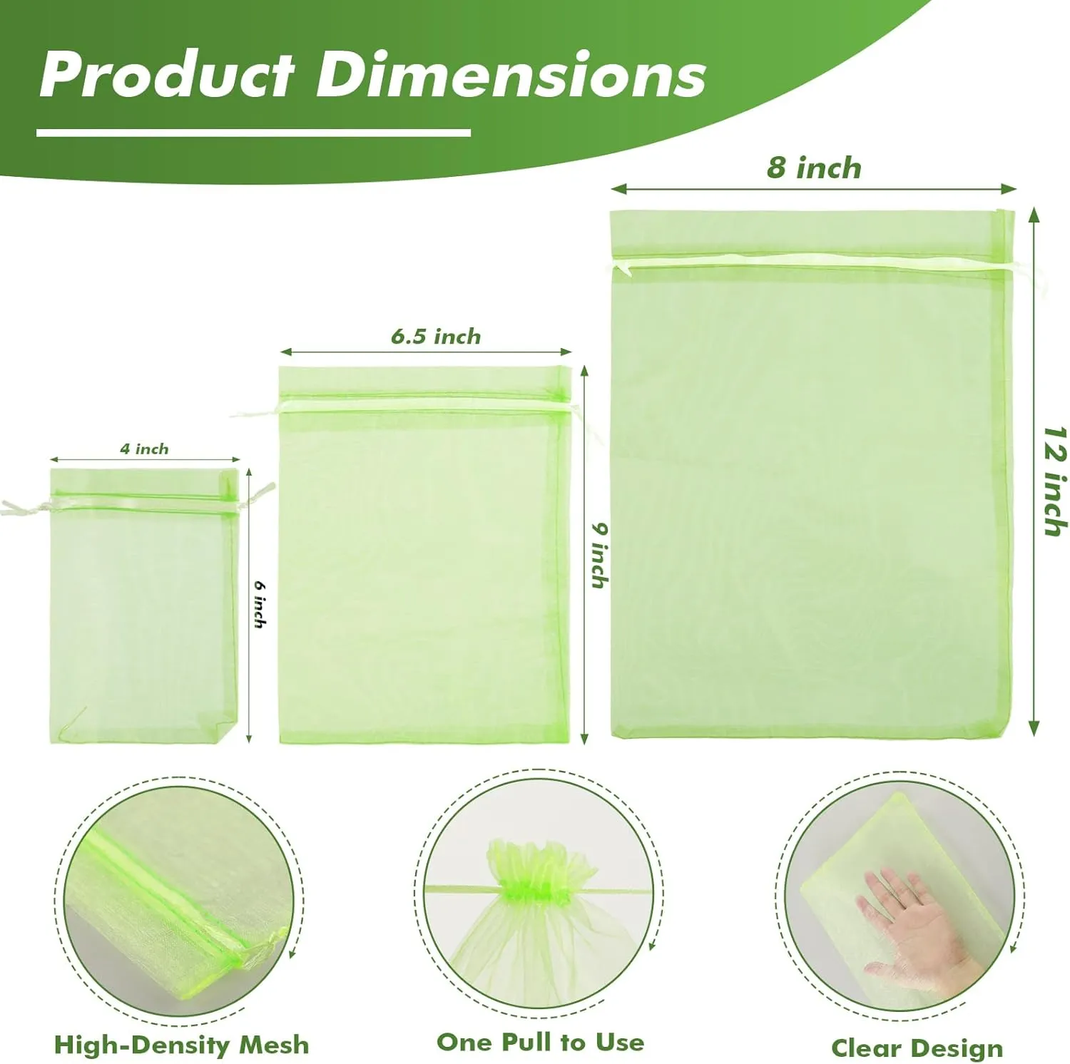 150 Pcs Fruit Protection Bags - 6.5 x 9 Inch Green Netting Bags with Drawstring for Trees & Vegetables