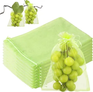 150 Pcs Fruit Protection Bags - 6.5 x 9 Inch Green Netting Bags with Drawstring for Trees & Vegetables