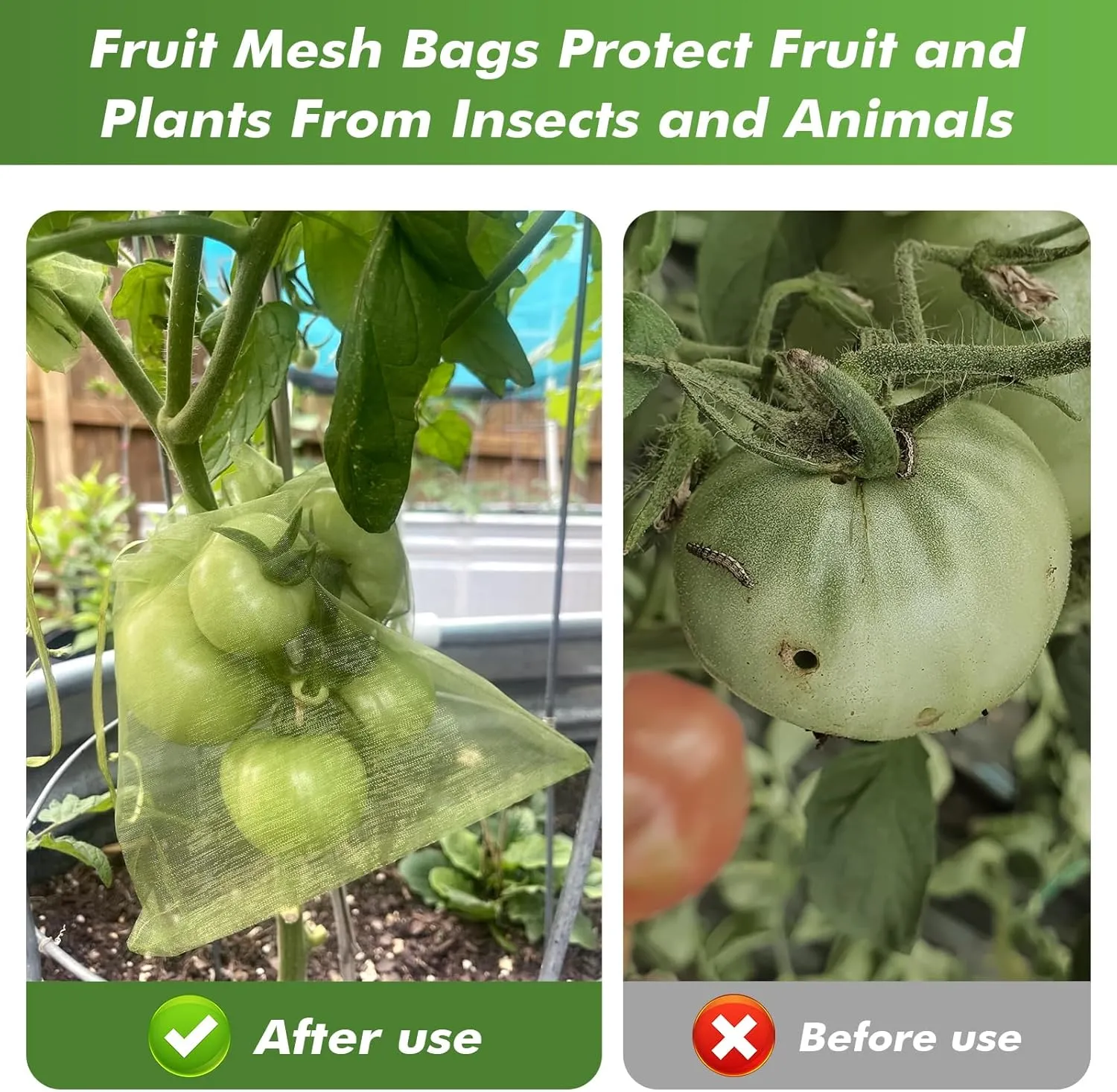 150 Pcs Fruit Protection Bags - 6.5 x 9 Inch Green Netting Bags with Drawstring for Trees & Vegetables