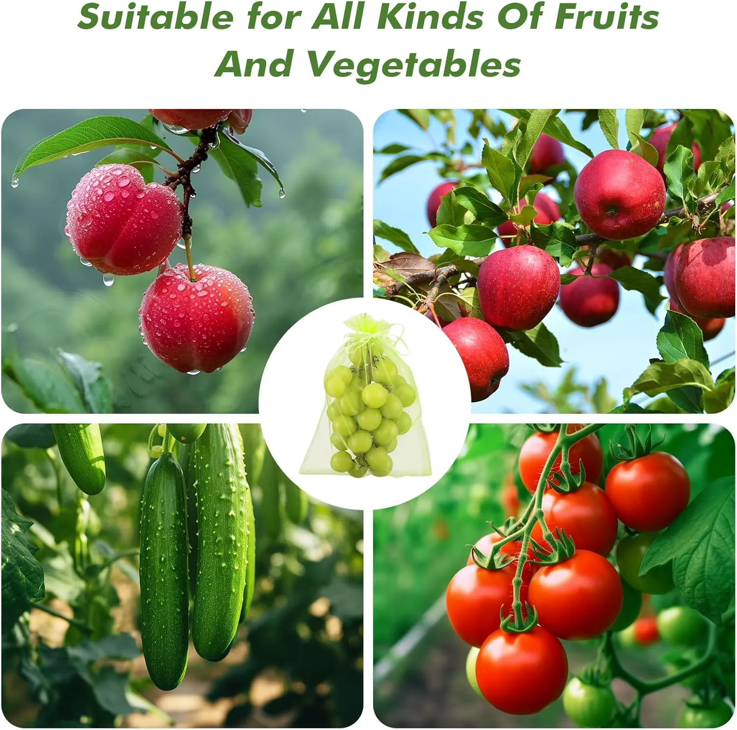 150 Pcs Fruit Protection Bags - 6.5 x 9 Inch Green Netting Bags with Drawstring for Trees & Vegetables