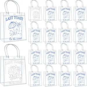 16 Pcs Last Toast on the Coast Gift Bag Bridesmaid Tote Bags Custom Clear Plastic Gift Bag for Bachelorette Bridal Wedding Birthday Baby Shower Beach Coast Theme Custom Reusable Party Favor Bags