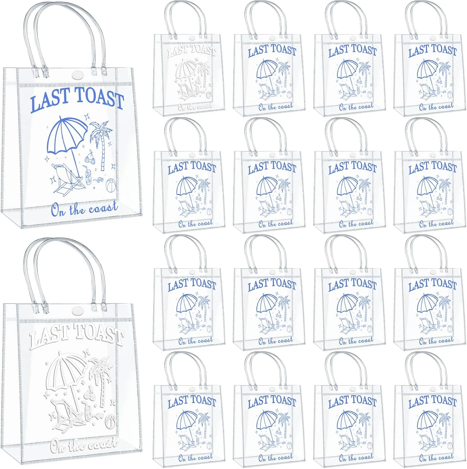 16 Pcs Last Toast on the Coast Gift Bag Bridesmaid Tote Bags Custom Clear Plastic Gift Bag for Bachelorette Bridal Wedding Birthday Baby Shower Beach Coast Theme Custom Reusable Party Favor Bags