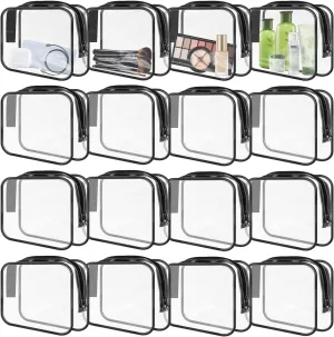 16 Pieces Clear Makeup Bags Bulk, TSA Approved Toiletry Bags Travel Pouch, Waterproof PVC Plastic Small Clear Cosmetic Bags with Zipper for Organizing (Black Border)