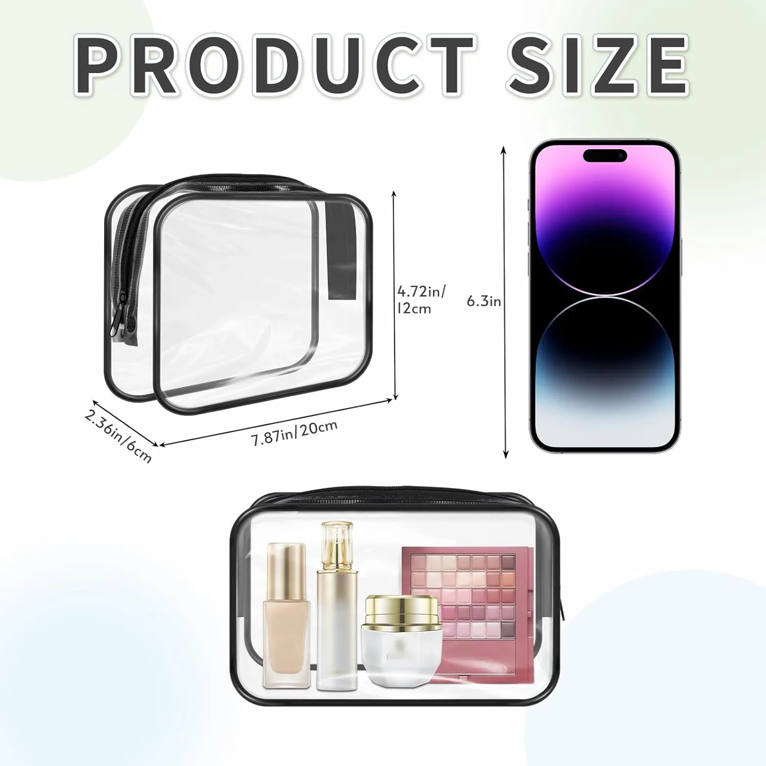 16 Pieces Clear Makeup Bags Bulk, TSA Approved Toiletry Bags Travel Pouch, Waterproof PVC Plastic Small Clear Cosmetic Bags with Zipper for Organizing (Black Border)