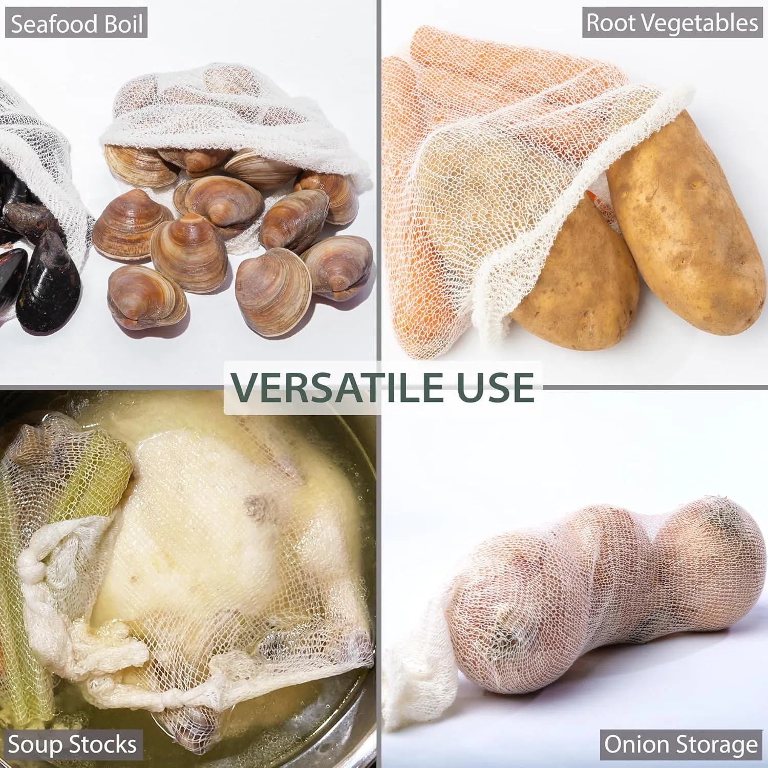 16" Seafood Boil & Steamer Bags - Pack of 10, Seafood Boiling Bags for Crab, Crawfish, Shellfish - Low Country Boil, Clambake, Crab Boil, Soup Stock Socks, Vegetable Storage Bags