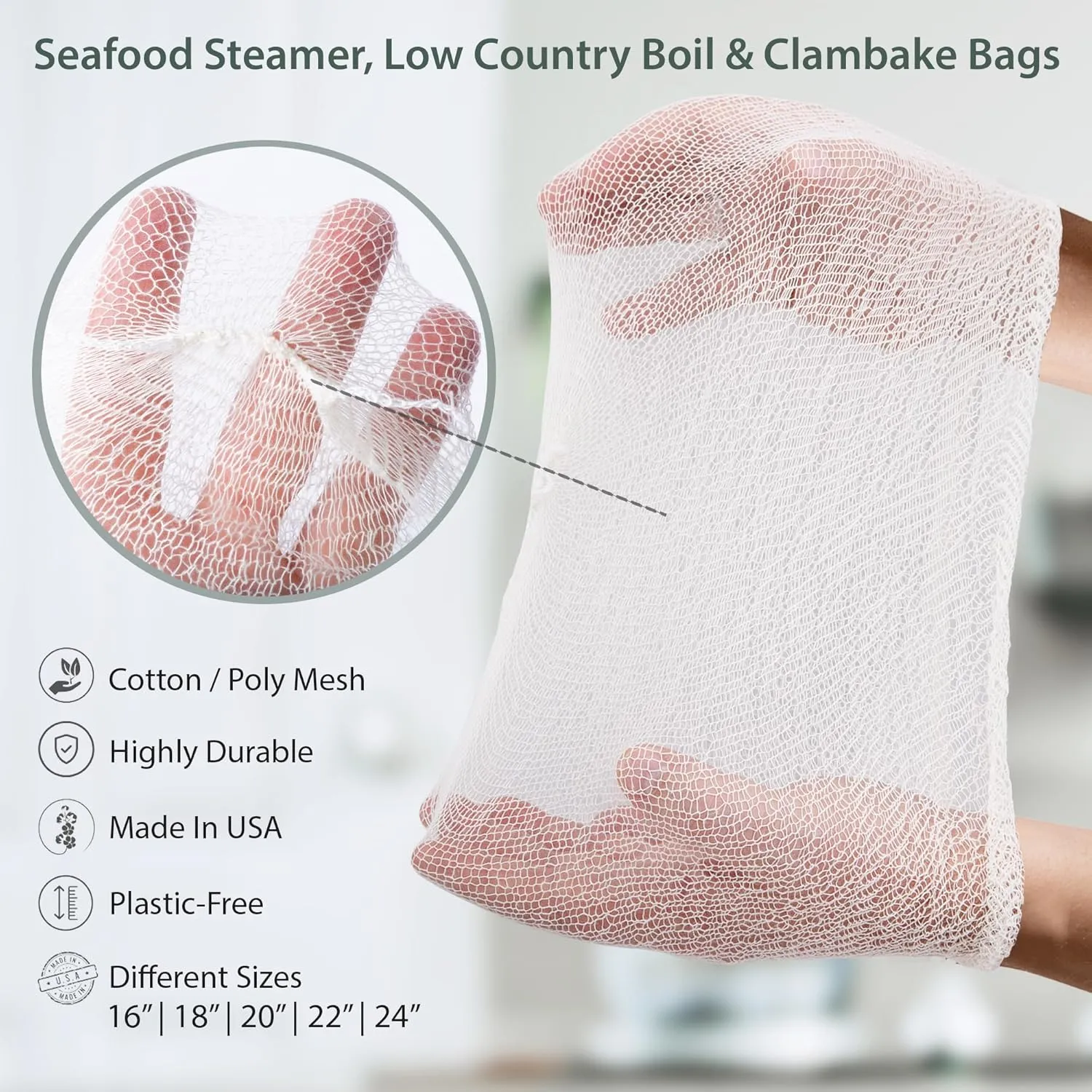 16" Seafood Boil & Steamer Bags - Pack of 10, Seafood Boiling Bags for Crab, Crawfish, Shellfish - Low Country Boil, Clambake, Crab Boil, Soup Stock Socks, Vegetable Storage Bags